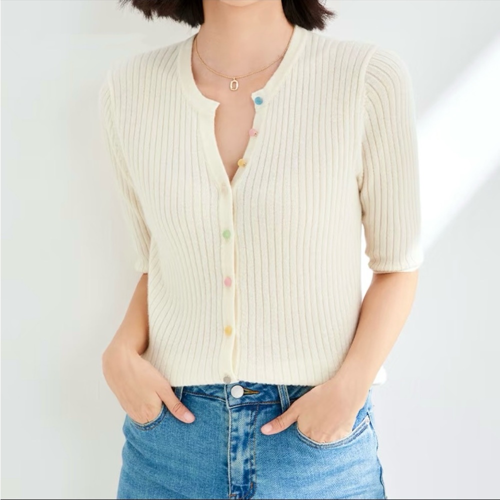 100% cashmere short sleeve sweater cardigan